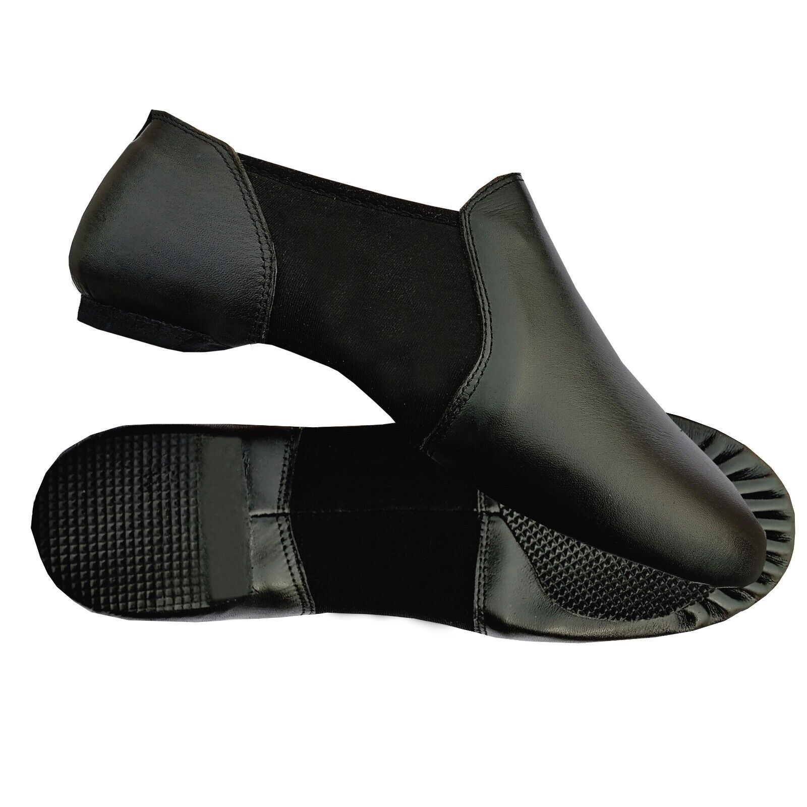 Unisex Black Leather Slip-On and Off Shoes - Comfortable Split