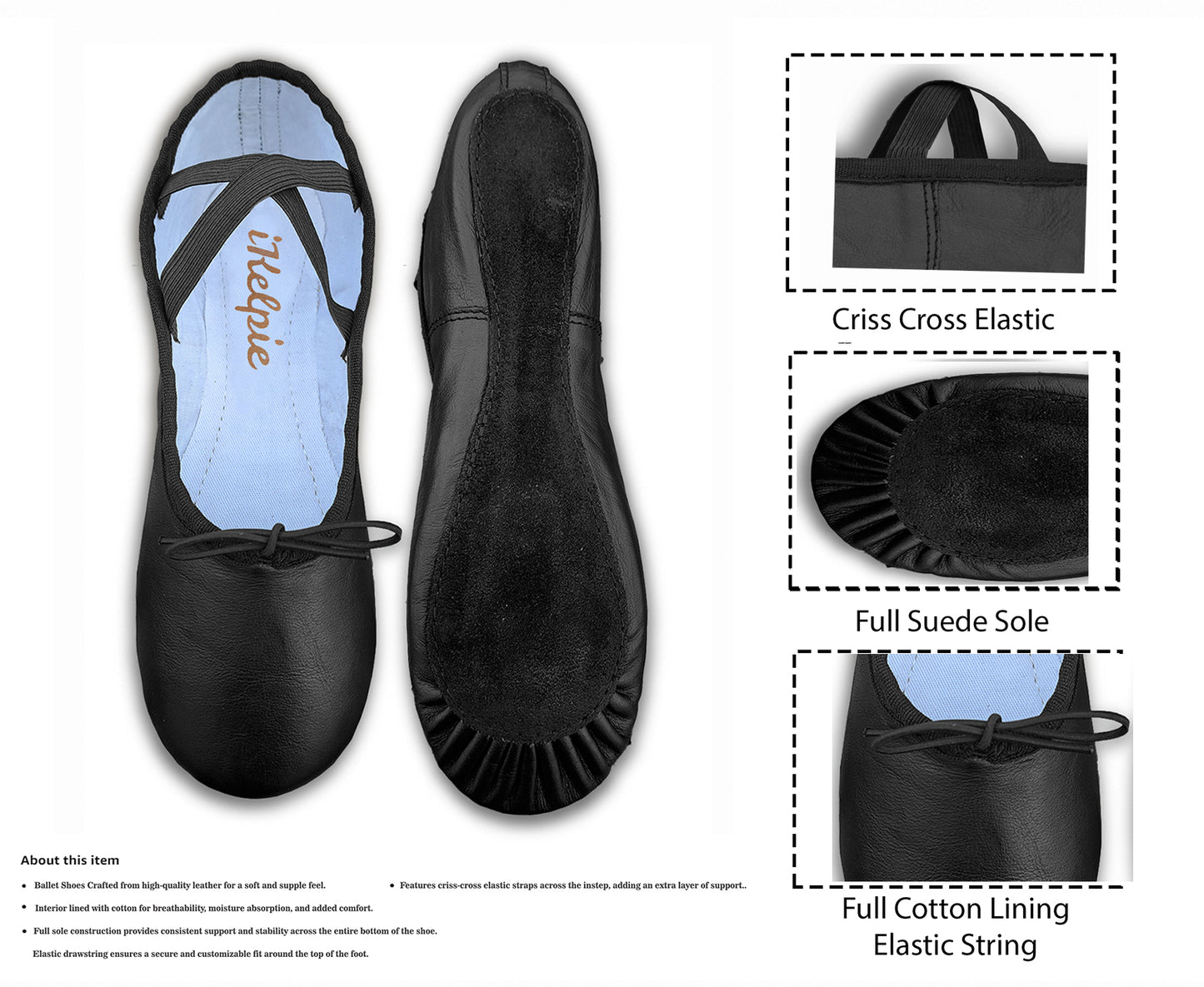 Black Leather Ballet Dance Shoes